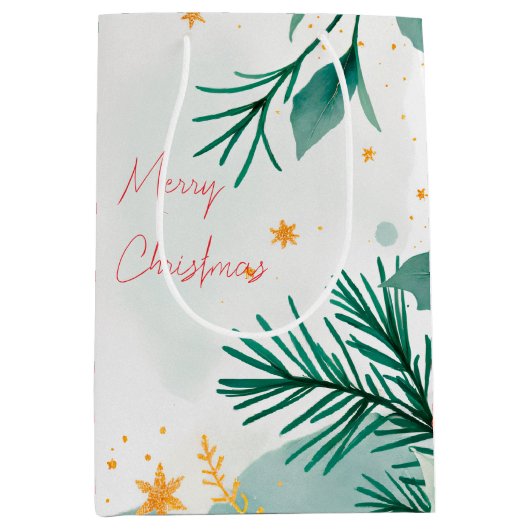 水彩メリークリスマス抱き枕エレガント- ミディアムペーパーバッグ (正面)