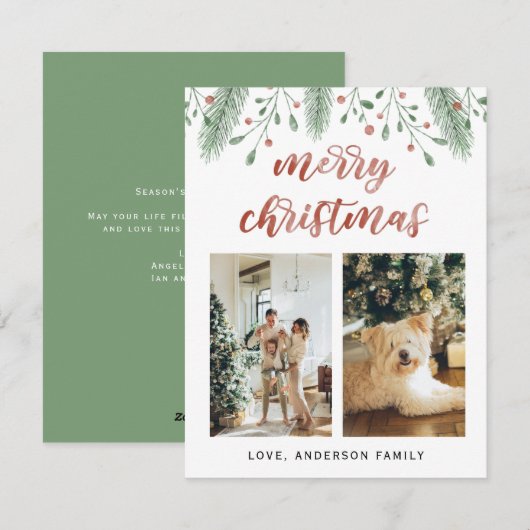 水彩メリークリスマス書道2枚写真 シーズンカード (正面/裏面)