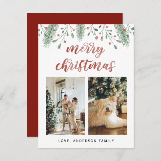 水彩メリークリスマス書道2枚写真 シーズンカード (正面/裏面)