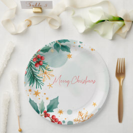 水彩メリークリスマス紙プレート- エレガント ペーパープレート