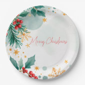 水彩メリークリスマス紙プレート- エレガント ペーパープレート (正面)