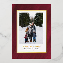 水彩メルロレッドフレームフォトクリスマス 箔シーズンカード