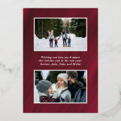 水彩メルロレッドフレーム3枚の写真クリスマス 箔シーズンカード (裏面)