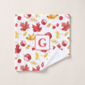 水彩メープル葉さくらんぼリンゴのモノグラム バスタオルセット (ウォッシュタオル)