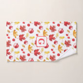 水彩メープル葉さくらんぼリンゴのモノグラム バスタオルセット (ハンドタオル)