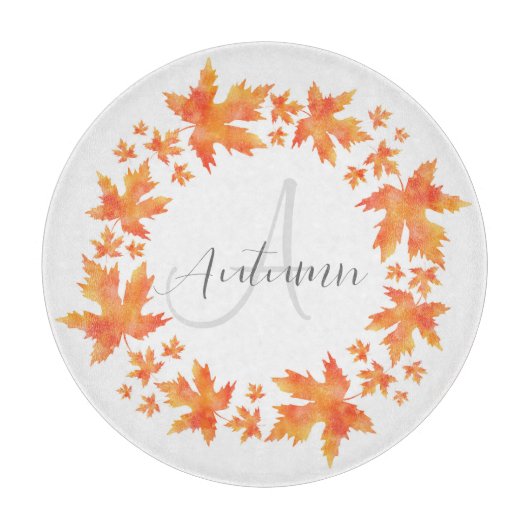 水彩メープル葉リース カッティングボード (正面)