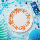 水彩メープル葉リース ペーパープレート (パーティー)