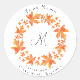 水彩メープル葉リース ラウンドシール
