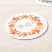 水彩メープル葉リース ラウンドペーパーコースター (アングル)