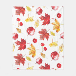 水彩メープル離れ、さくらんぼ、リンゴ フリースブランケット