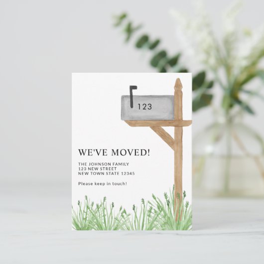 水彩メールボックス引っ越しましたの移動 案内ポストカード (スタンド正面)