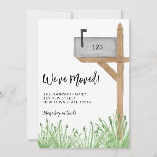 水彩メールボックス引っ越しましたの移動 案内状 (正面)