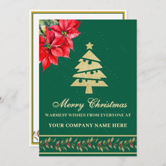 水彩モダンエレガントなポインセチアの木 シーズンカード (正面/裏面)