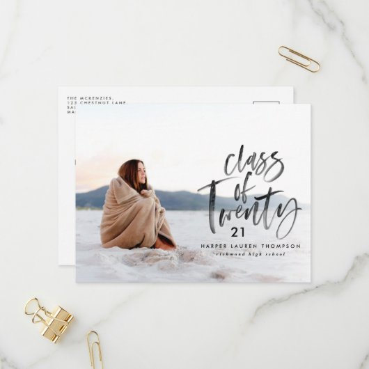 水彩モダンタイポグラフィ大学院写真 インビテーションポストカード (正面/裏面インサイチュ)