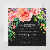 水彩モダンバラフローラの結婚黒地 招待状 (正面)