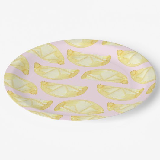 水彩モダンピンクイエローレモン紙プレート ペーパープレート (アングル)