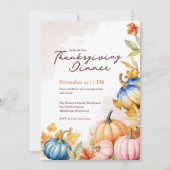 水彩モダンピンクオレンジカボチャ感謝祭 招待状 (正面)