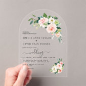 水彩モダンピンク白い花アーチ結婚型 アクリル招待状 (インサイチュ (ポータブル))