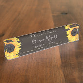 水彩モダンフローラひまわりブラウンビジネス デスクネームプレート (側面)