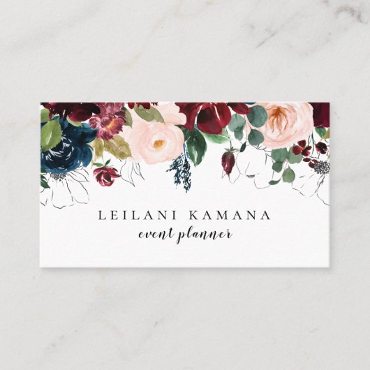 水彩モダンフローラネイビーブルー 名刺 (正面)