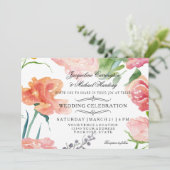 水彩モダンフローラバラ結婚5 x 7 招待状 (スタンド正面)