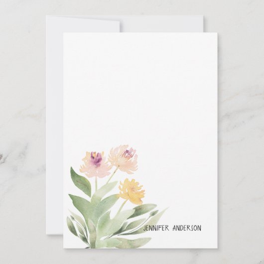 水彩モダンフローラパーソナライズされた緑 ノートカード (正面)
