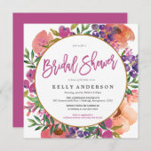 水彩モダンフローラブライダルシャワー招待 招待状 (正面/裏面)