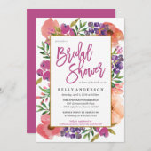 水彩モダンフローラブライダルシャワー招待 招待状 (正面/裏面)