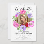 水彩モダンフローラリース写真卒業 招待状 (正面)