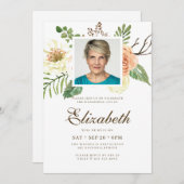 水彩モダンフローラ写真お祝いオブライフ 招待状 (正面/裏面)