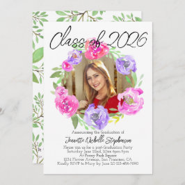 水彩モダンフローラ写真2025卒業 招待状