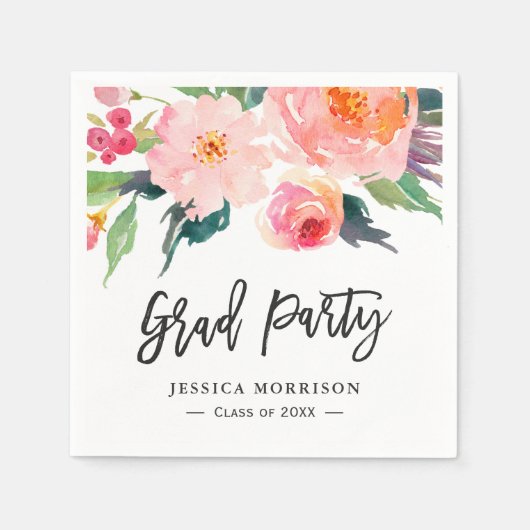 水彩モダンフローラ卒業パーティー スタンダードカクテルナプキン (正面)