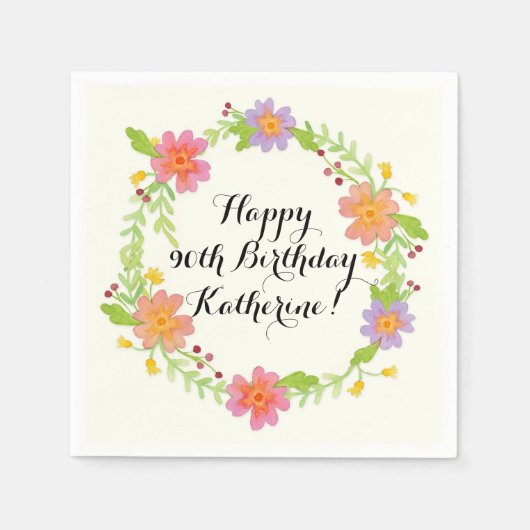 水彩モダンフローラ誕生日パーティーデコール スタンダードカクテルナプキン (正面)