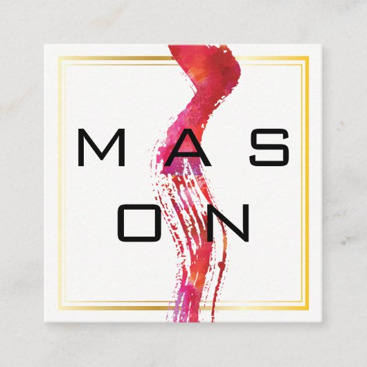 水彩モダンブラシ金ゴールド枠 スクエア名刺 (正面)