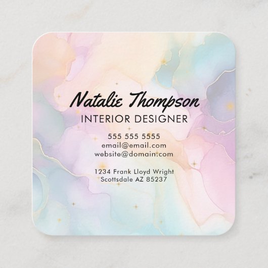 水彩モダンブランディング及びマーケティング抽象芸術 スクエア名刺 (裏面)