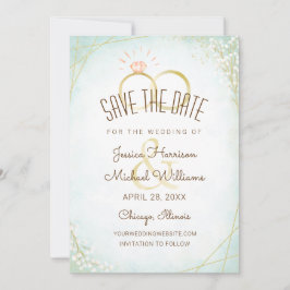 水彩モダンリングや輪小枝開花ティール（緑がかった色）幾何学的 セーブザデート