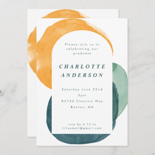 水彩モダン抽象芸術卒業パーティー 招待状 (正面/裏面)