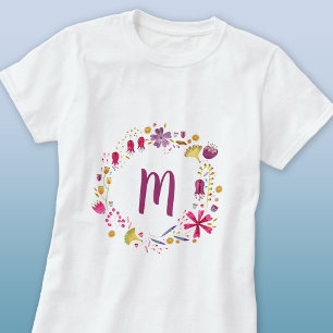 水彩モダン秋の花の園歌 Tシャツ