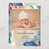 水彩モダン絵を描ベビー誕生発表 案内状 (正面/裏面)