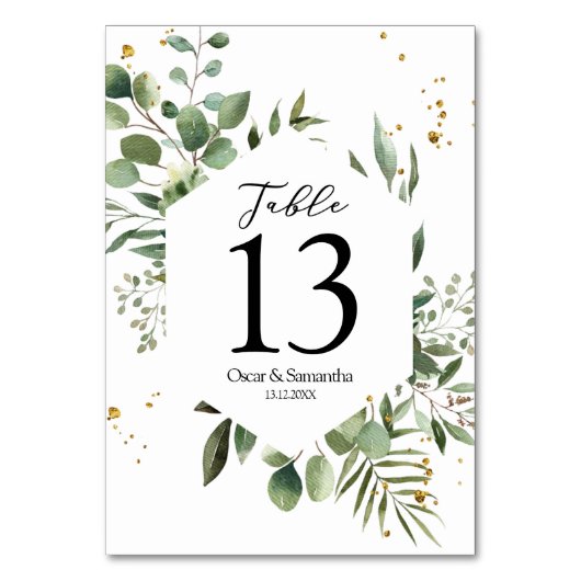 水彩モダン緑ユーカリ緑枠  テーブルナンバー (正面)