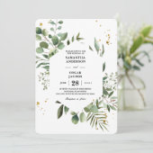 水彩モダン緑ユーカリ緑枠 招待状 (スタンド正面)