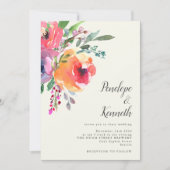 水彩モダン花エレガントScript結婚's 招待状 (正面)