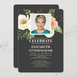 水彩モダン花模様写真記念 招待状