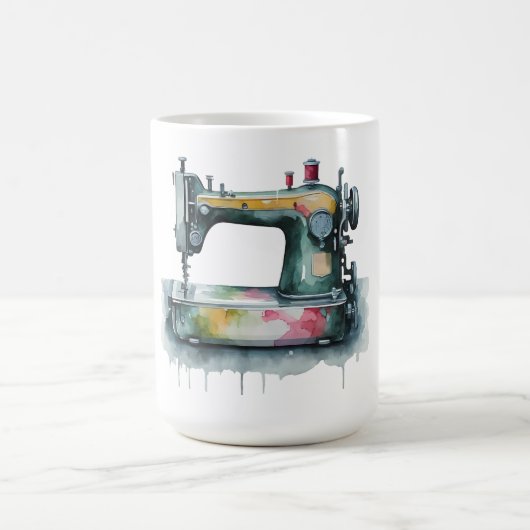 水彩モダン裁縫機切り出し コーヒーマグカップ (中央)