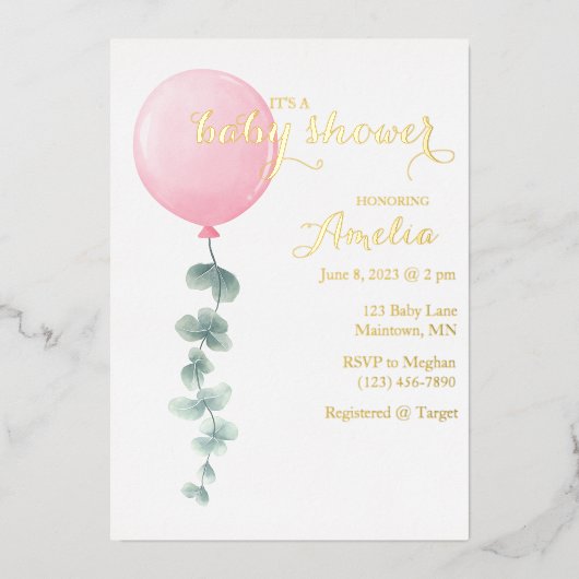 水彩モダン赤ちゃんシャワー招待状 箔招待状 (正面)