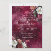 水彩モダン赤ルビーバーガンディフローラテーマ  招待状 (正面)