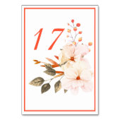 水彩モダン赤面オレンジフローラ結婚ズ テーブルナンバー (正面)