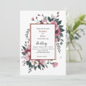 水彩モダン赤面ピンクのブルゴーニュの花 招待状 (スタンド正面)