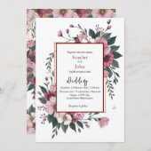 水彩モダン赤面ピンクのブルゴーニュの花 招待状 (正面/裏面)