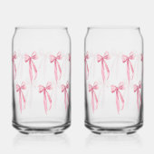 水彩モダン赤面ピンクリボン ガラス缶 (正面)